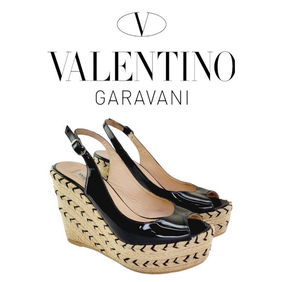 Valentino Garavani Shoes - AUTHENTIC VALENTINO Patent Leather Slingback Wedges 38EU (8 US) Black